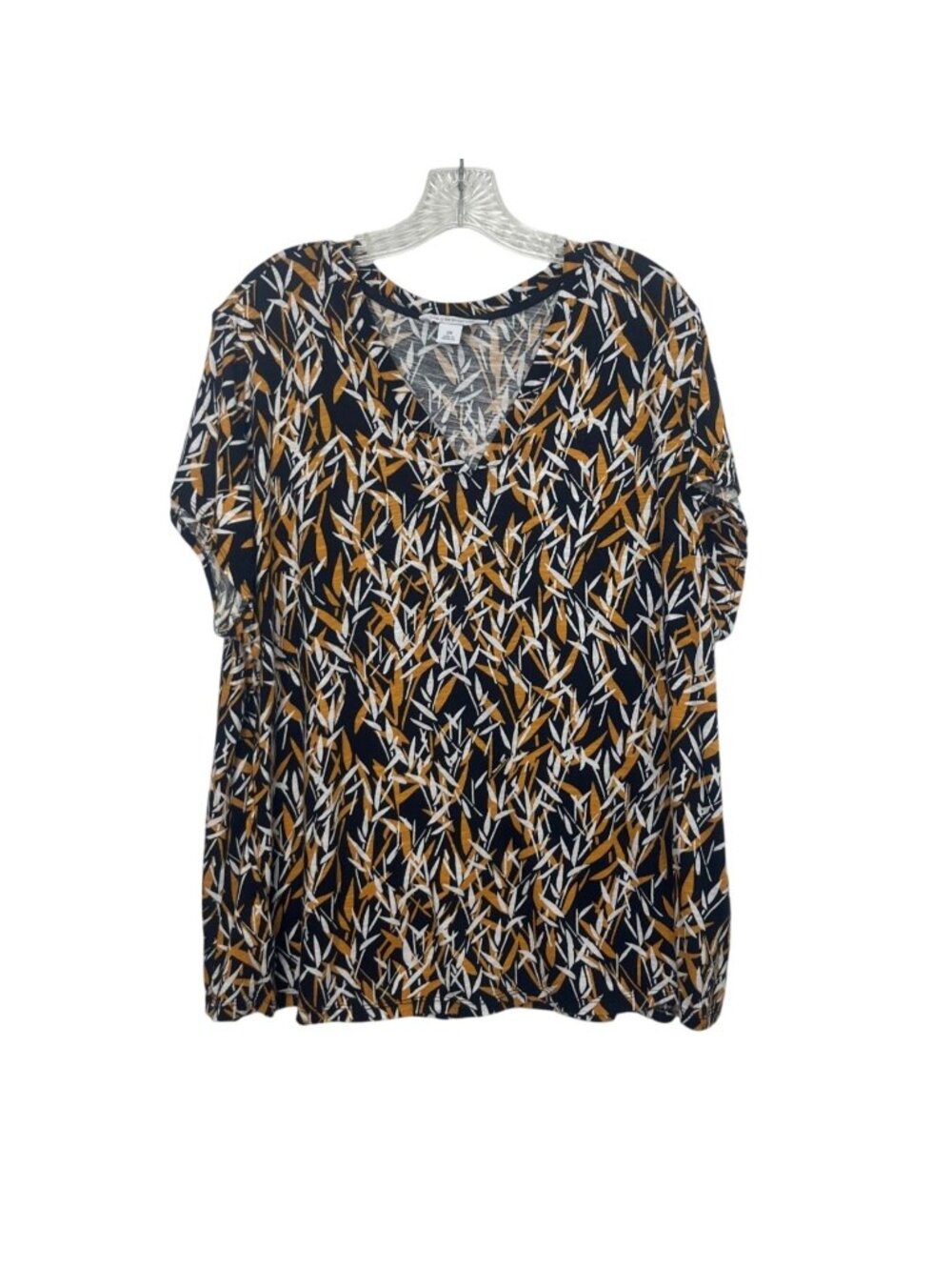 Liz Claiborne Vneck Short Sleeve Shirt Top Leaf Print 2x Yellow Black